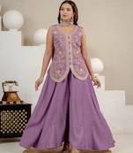 Lavender silk blend embroidered sharara set