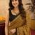 mustard black chanderi cotton blend printed  1 minute ready to wear saree with unstitched blouse piece
