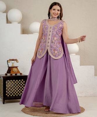 Lavender silk blend embroidered sharara set 2