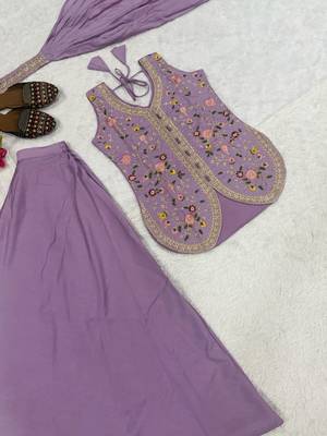 Lavender silk blend embroidered sharara set 4