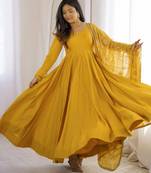 Yellow chanderi embroidered anarkali set