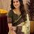  cream mehendi chanderi cotton blend printed  1 minute ready to wear saree with unstitched blouse piece