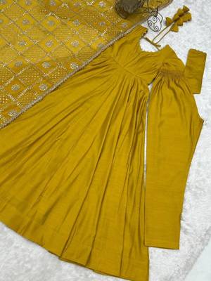 Yellow chanderi embroidered anarkali set 4