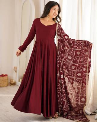 Maroon silk blend embroidered anarkali set 1