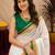  white green chanderi cotton blend printed 1 minute ready to wear saree with unstitched blouse piece