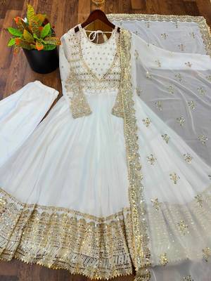 White georgette embroidered flared gown set 2
