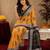  yellow black chanderi cotton blend printed  1 minute ready to wear saree with unstitched blouse piece