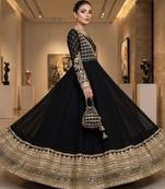 Black georgette embroidered flared gown set