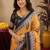  yellow black chanderi cotton blend printed  1 minute ready to wear saree with unstitched blouse piece