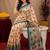  peach turquoise chanderi cotton blend printed  1 minute ready to wear saree with unstitched blouse piece