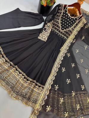 Black georgette embroidered flared gown set 2
