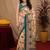 peach turquoise chanderi cotton blend printed  1 minute ready to wear saree with unstitched blouse piece