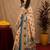  peach turquoise chanderi cotton blend printed  1 minute ready to wear saree with unstitched blouse piece