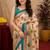  peach turquoise chanderi cotton blend printed  1 minute ready to wear saree with unstitched blouse piece