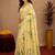  light beige chanderi cotton blend printed  1 minute ready to wear saree with unstitched blouse piece