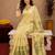  light beige chanderi cotton blend printed  1 minute ready to wear saree with unstitched blouse piece