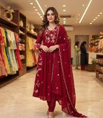 Maroon chanderi embroidered anarkali set