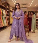 Lavender chanderi embroidered anarkali set