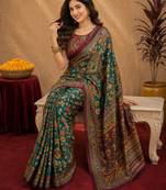  rama purple chanderi cotton blend printed  1 minute ready to wear saree with unstitched blouse piece