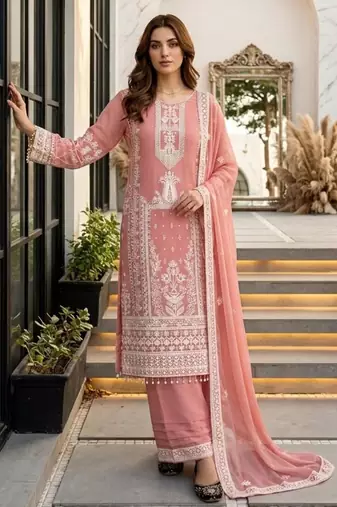 Peach faux georgette embroidered palazzo set