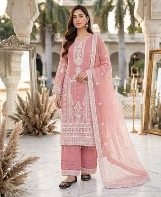 Peach faux georgette embroidered palazzo set 2
