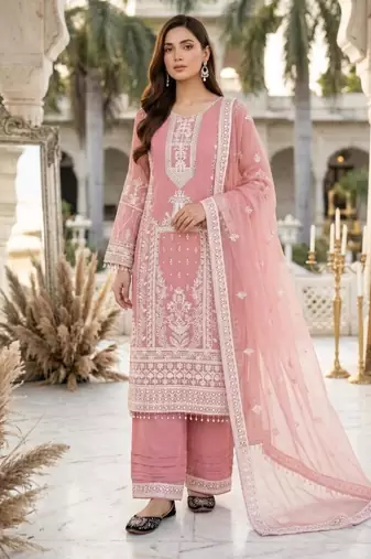Peach faux georgette embroidered palazzo set