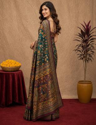  rama purple chanderi cotton blend printed  1 minute ready to wear saree with unstitched blouse piece 3