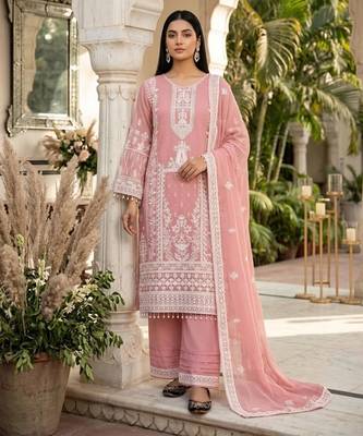 Peach faux georgette embroidered palazzo set 3
