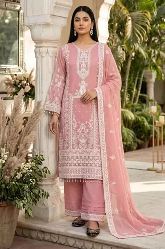 Peach faux georgette embroidered palazzo set