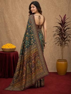  rama purple chanderi cotton blend printed  1 minute ready to wear saree with unstitched blouse piece 4