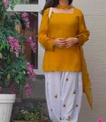 Dark-yellow silk blend embroidered farshi salwar set