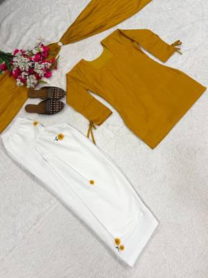 Dark-yellow silk blend embroidered farshi salwar set 4