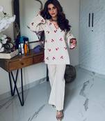 White cotton poly embroidered palazzo set