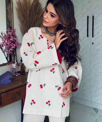White cotton poly embroidered palazzo set 2