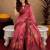  pink maroon chanderi cotton blend printed 1 minute ready to wear saree with unstitched blouse piece
