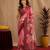  pink maroon chanderi cotton blend printed 1 minute ready to wear saree with unstitched blouse piece