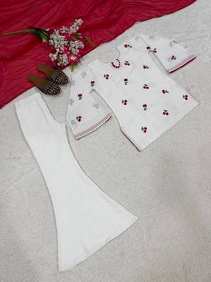 White cotton poly embroidered palazzo set 4