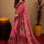  pink maroon chanderi cotton blend printed 1 minute ready to wear saree with unstitched blouse piece