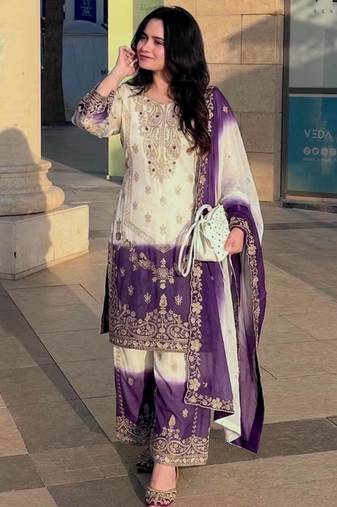 Multicolor georgette embroidered palazzo set