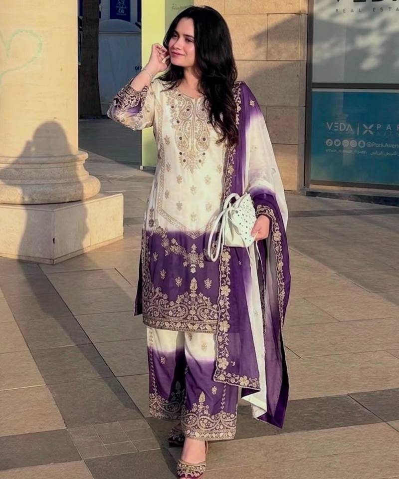 Multicolor georgette embroidered palazzo set