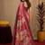  pink maroon chanderi cotton blend printed 1 minute ready to wear saree with unstitched blouse piece