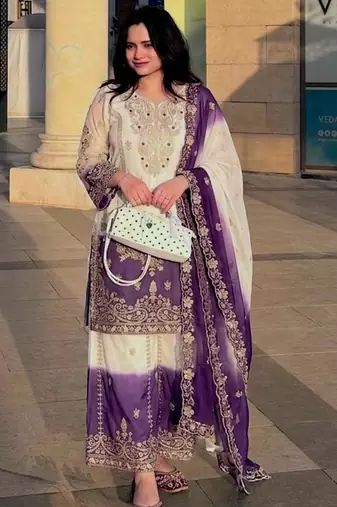Multicolor georgette embroidered palazzo set