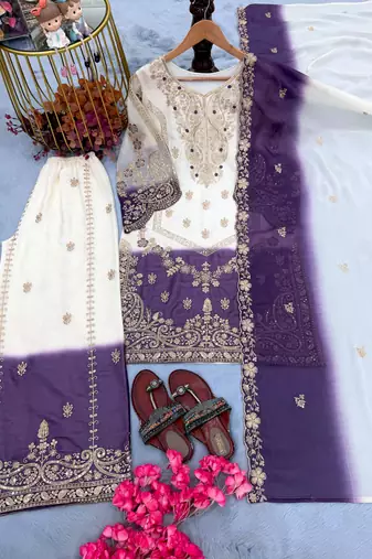 Multicolor georgette embroidered palazzo set