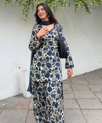 Navy-blue cotton poly printed farshi salwar set 3