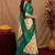  cream teal chanderi cotton blend printed  1 minute ready to wear saree with unstitched blouse piece