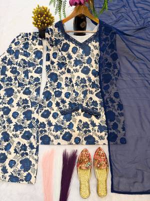 Navy-blue cotton poly printed farshi salwar set 4