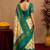  cream teal chanderi cotton blend printed  1 minute ready to wear saree with unstitched blouse piece