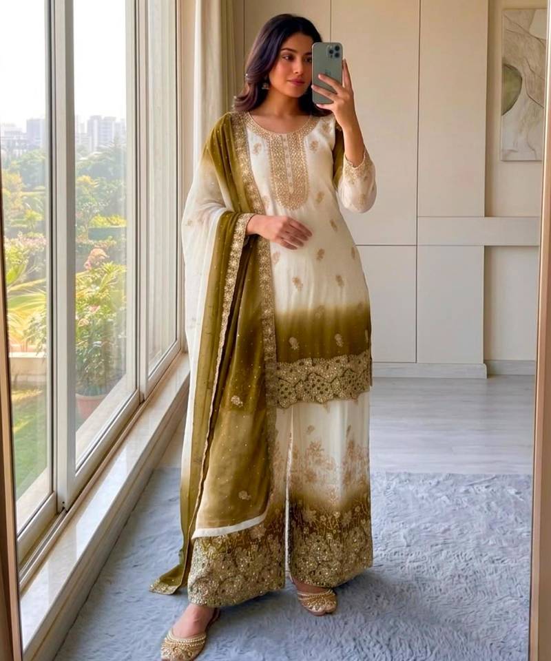 Multicolor georgette embroidered palazzo set