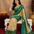  cream teal chanderi cotton blend printed  1 minute ready to wear saree with unstitched blouse piece