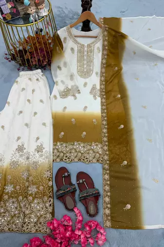 Multicolor georgette embroidered palazzo set